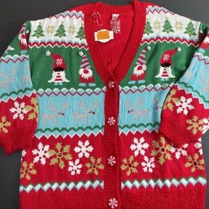 Festive Red and Green Women's Sweater Size 1X
